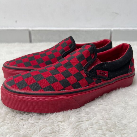 VANS Unisex Red Black Checkerboard Slip On Classic Skate Shoes Sneaker 4.5M/6W - Picture 3 of 10